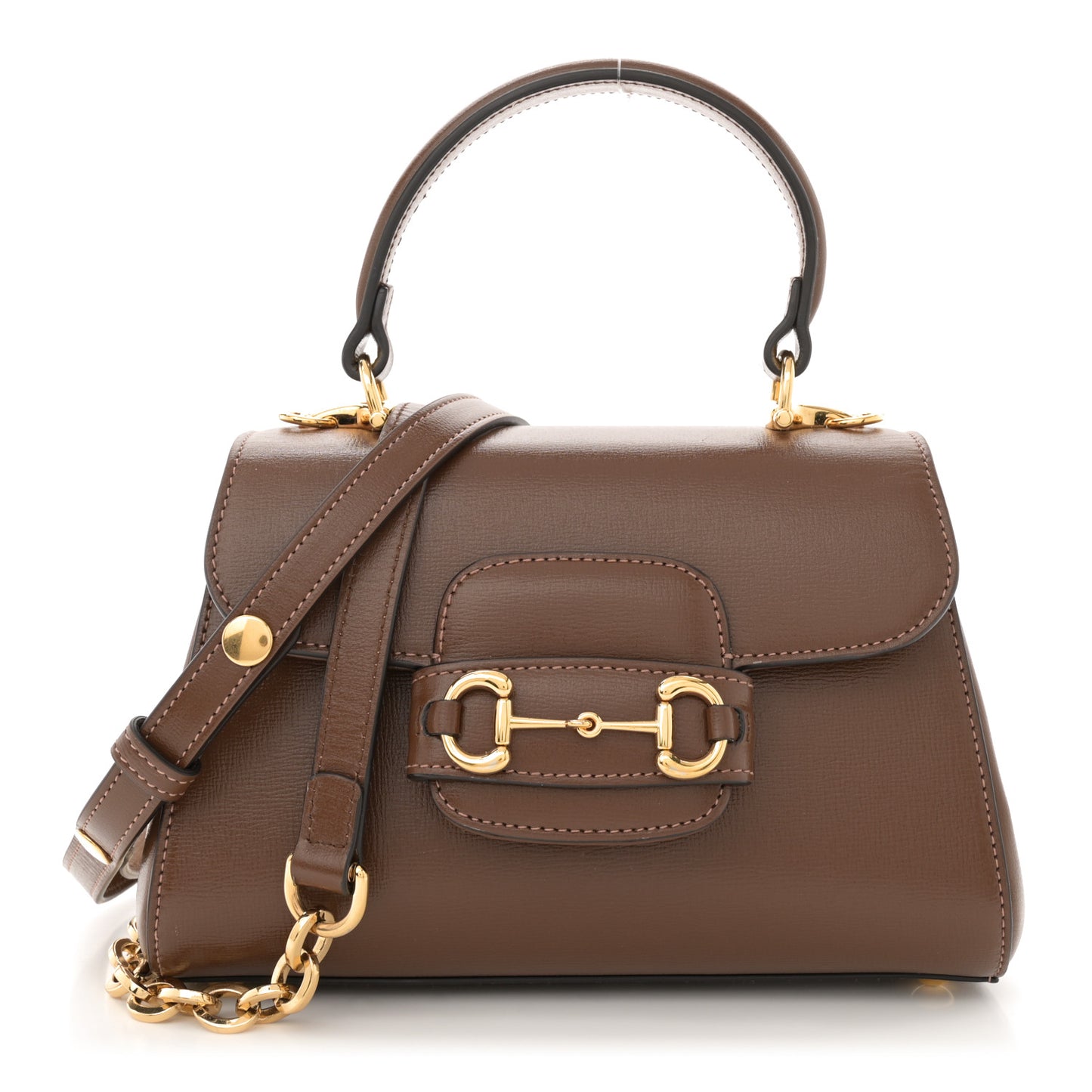 Glazed Textured Calfskin Mini Horsebit 1955 Top Handle Flap Bag Brown Sugar