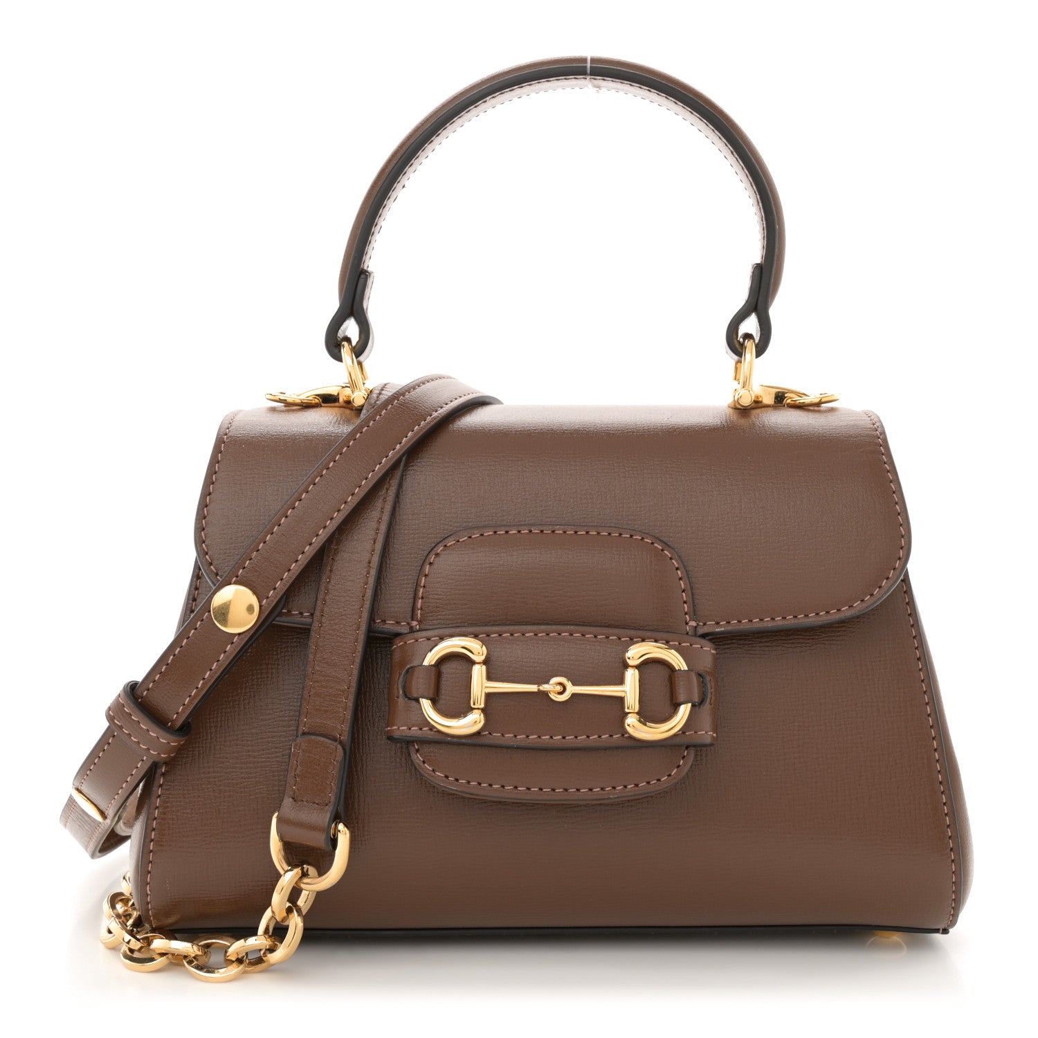 Gucci Glazed Textured Calfskin Mini Horsebit 1955 Top Handle Flap Bag Brown Sugar 1 of 15