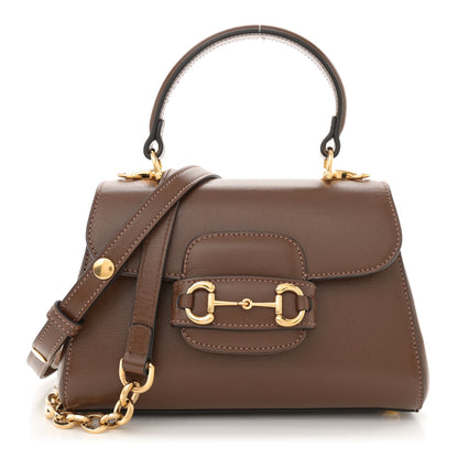 Gucci Glazed Textured Calfskin Mini Horsebit 1955 Top Handle Flap Bag Brown Sugar 1 of 15