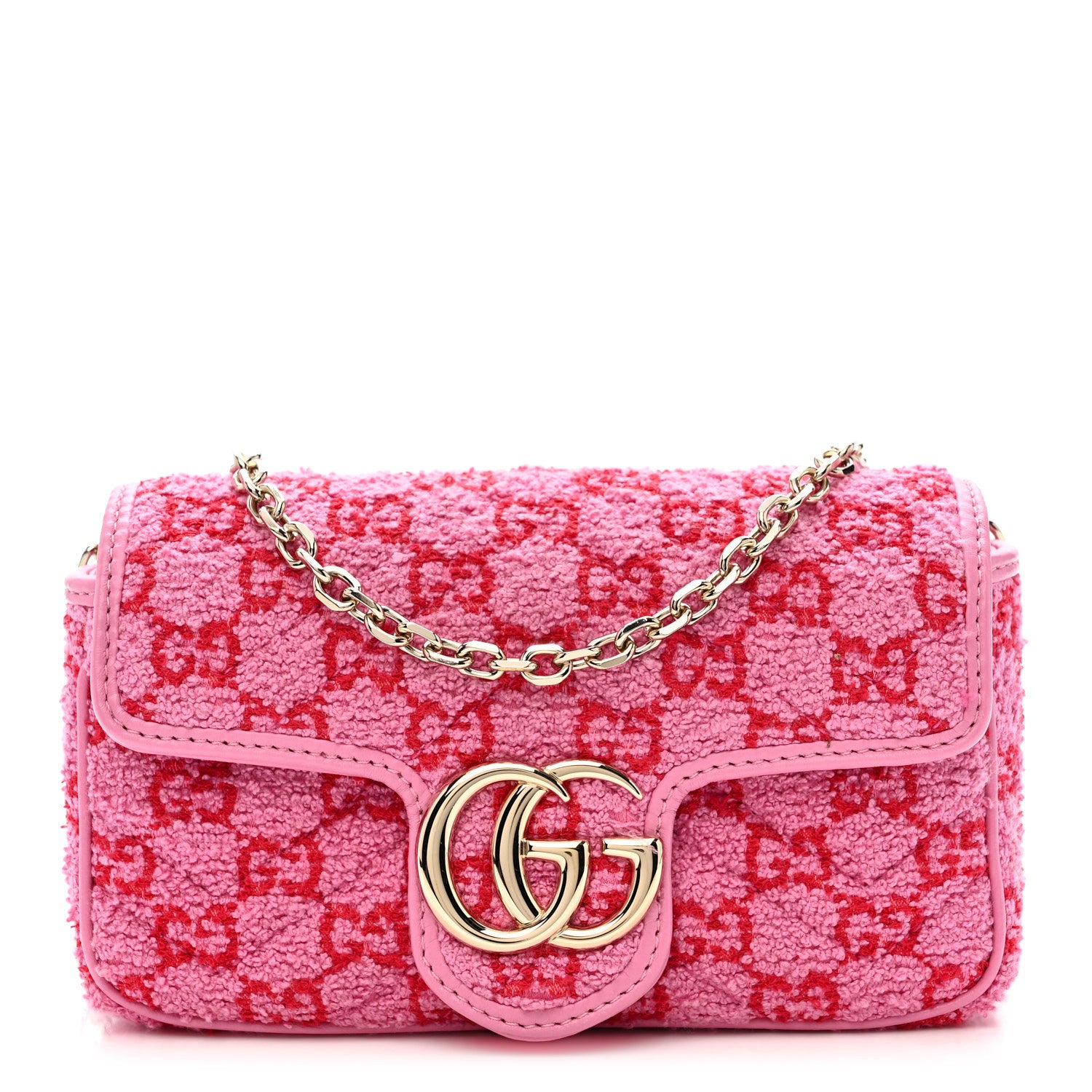 Gucci Tweed GG Monogram Mini GG Marmont Shoulder Bag Pink Red 1 of 11