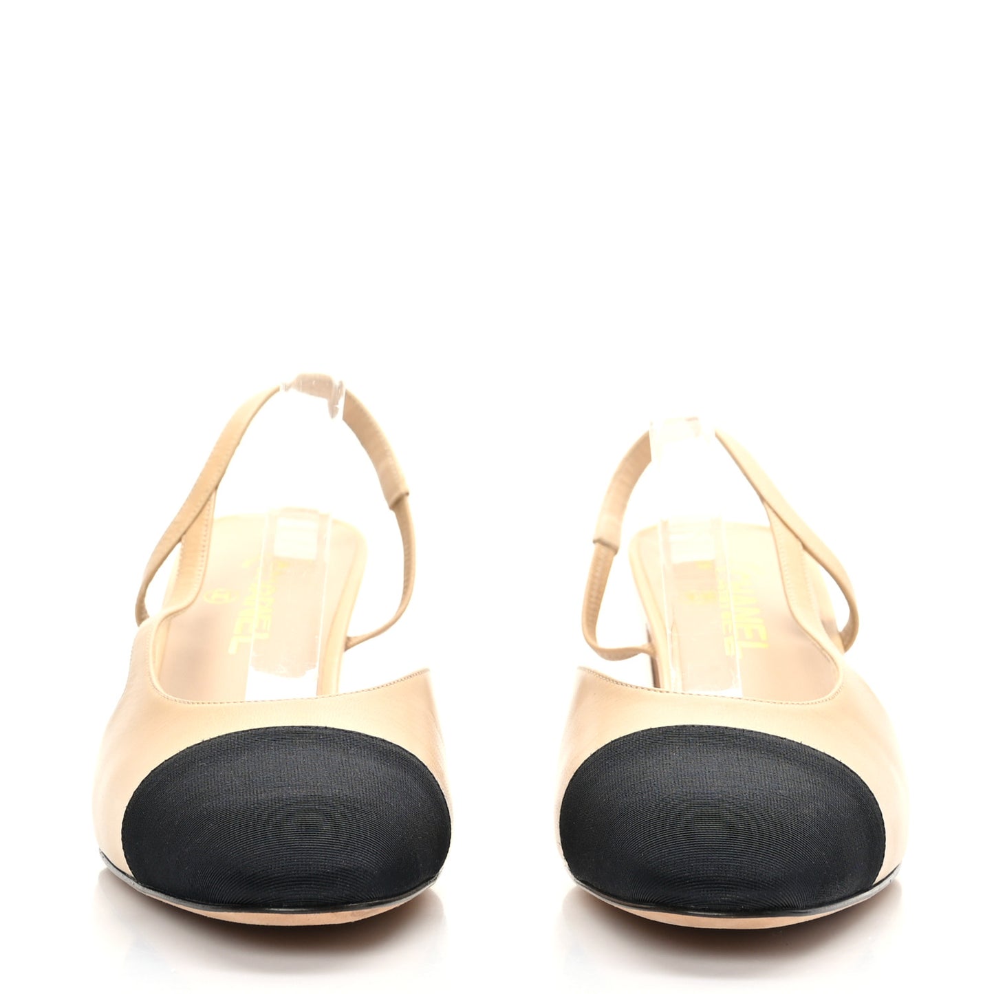 Lambskin Grosgrain Cap Toe CC Slingback Pumps 41 Beige Black