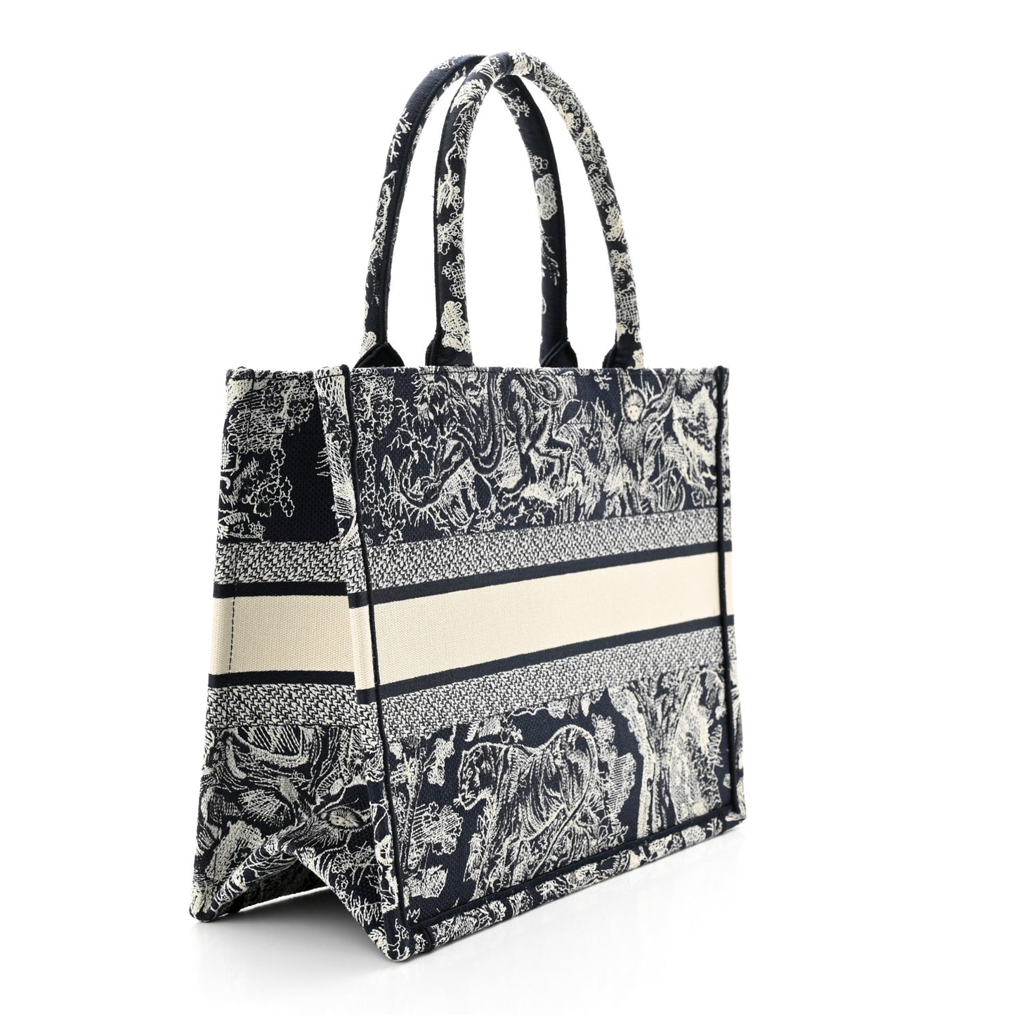 CHRISTIAN DIOR Canvas Embroidered Medium Toile De Jouy Reverse Book Tote Blue