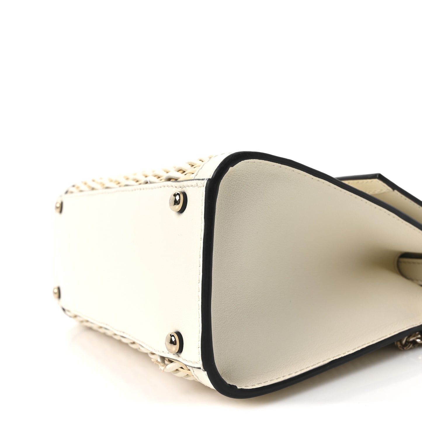 Wicker Calfskin Small VSling Top Handle Bag Natural White
