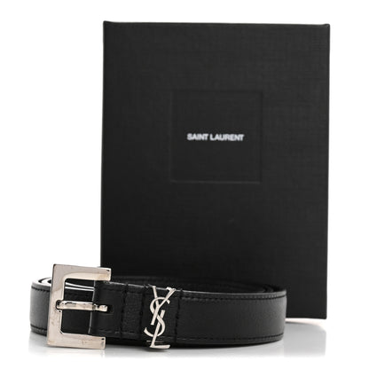 Saint Laurent Calfskin Monogram Narrow Square Buckle Belt 75 30 Black 8 of 8