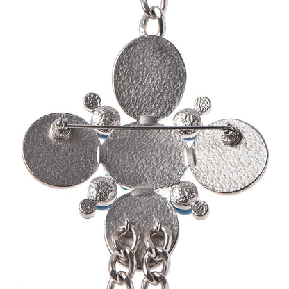 Chanel Resin Tweed Crystal Beaded Medallion Necklace Turquoise Silver 5 of 7