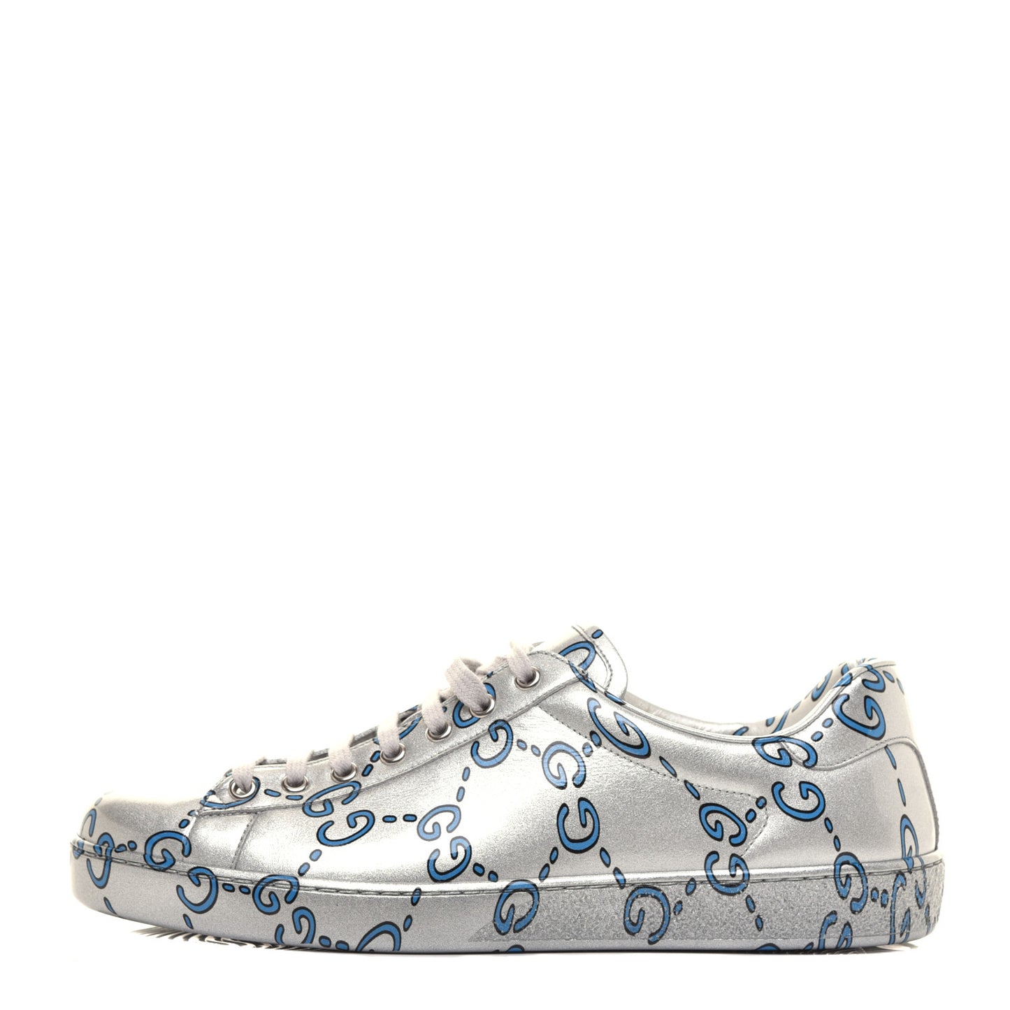 Miro Rubber Wax GucciGhost Print Mens New Ace Sneakers 9.5 Silver