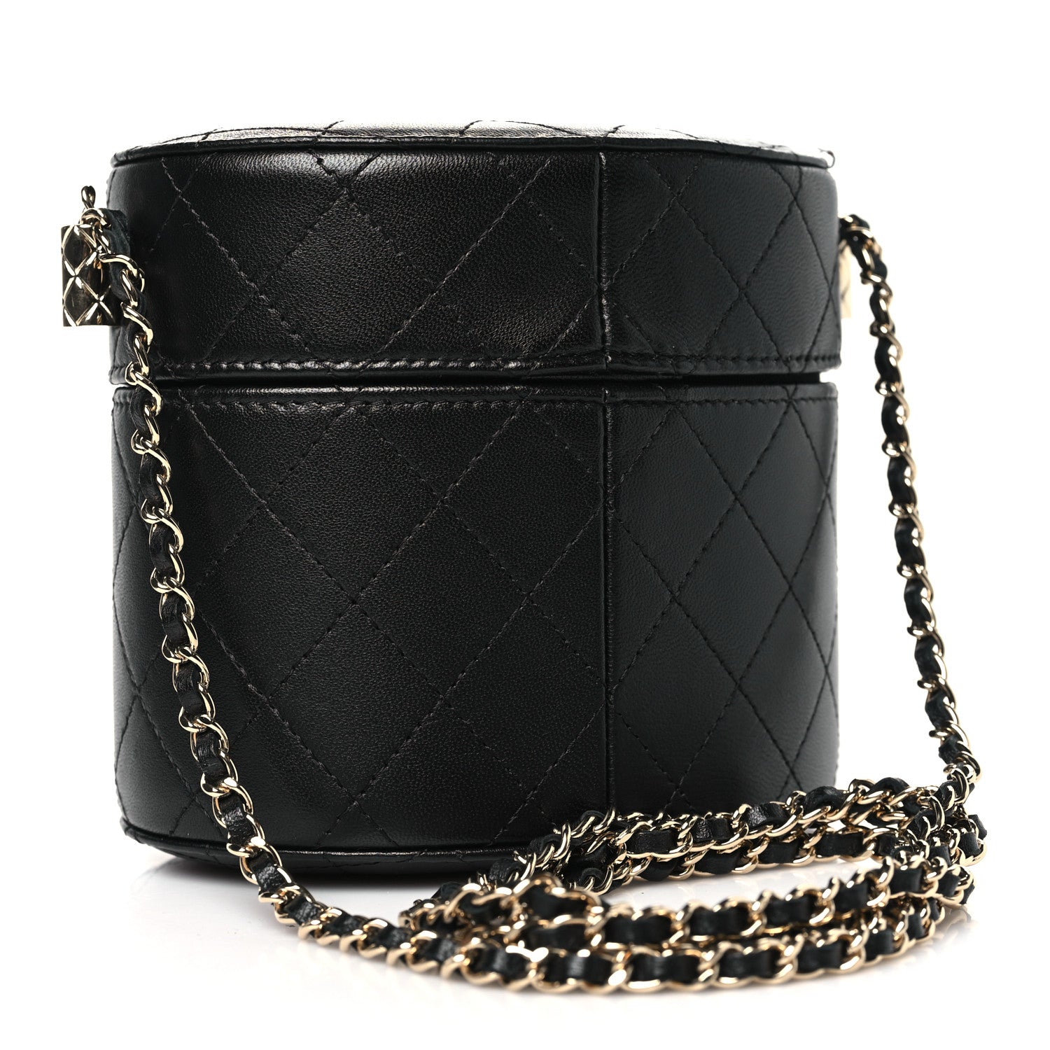 Chanel Lambskin Quilted Round Vanity Case With Chain Black 3 of 12