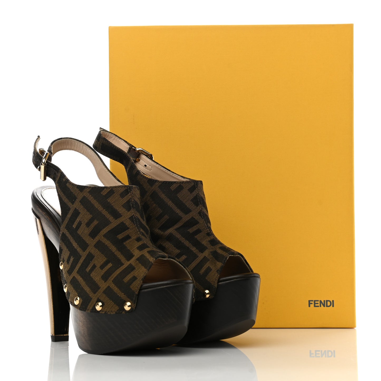 Jacquard Calfskin FF Open Toe Platform Slingback Clogs 36 Tobacco