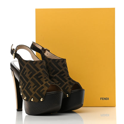 Fendi Jacquard Calfskin FF Open Toe Platform Slingback Clogs 36 Tobacco 10 of 10