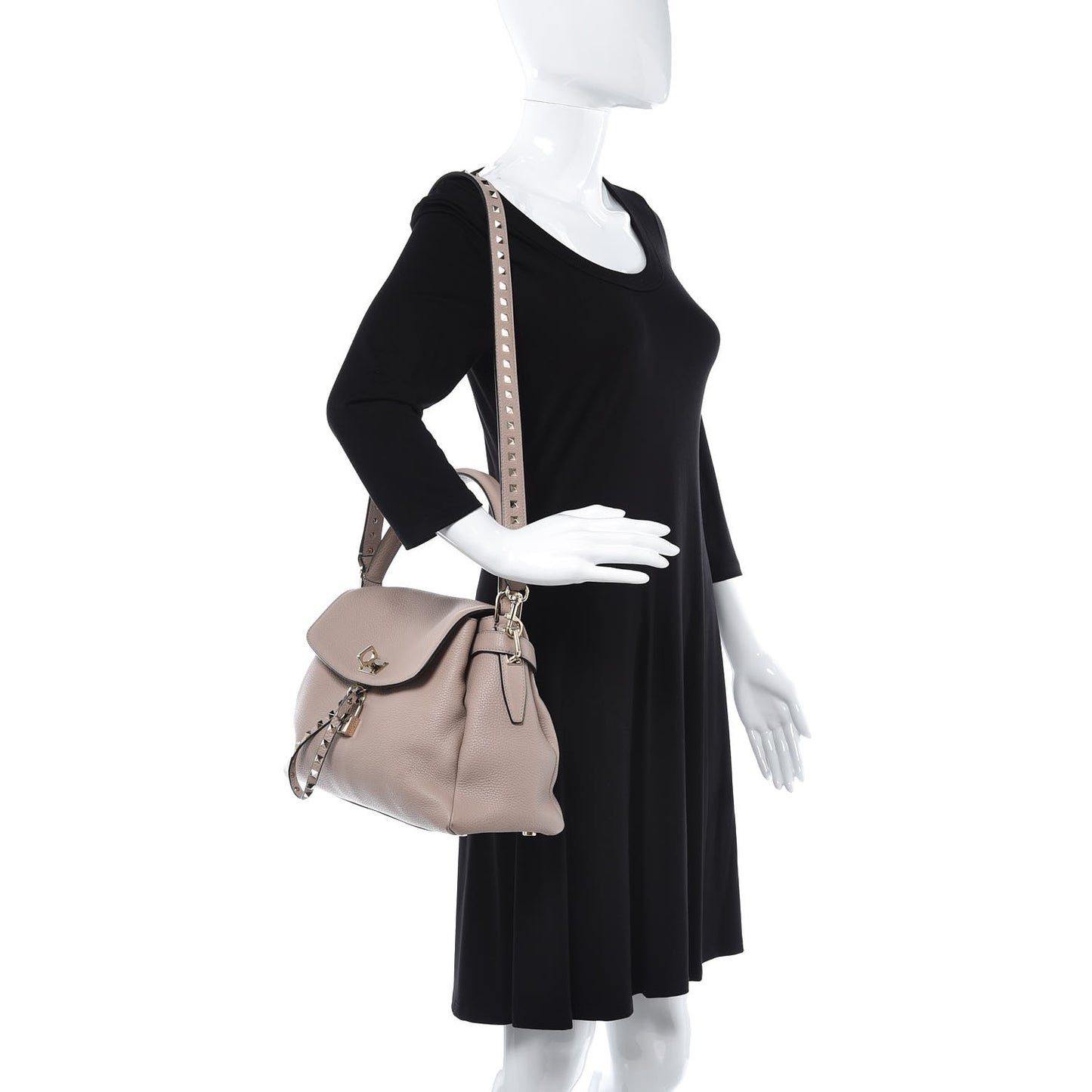 Pebbled Calfskin Rockstud Twiny Top Handle Bag Poudre