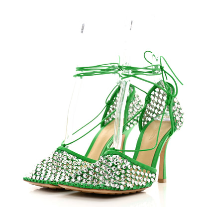 Bottega Veneta Mesh Nappa Crystal Embellished Sparkle Stretch Ankle Tie Sandals 40 Parakeet 3 of 13