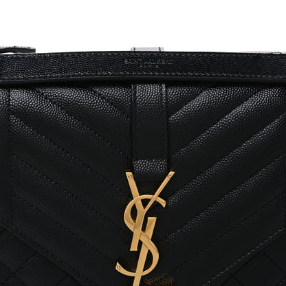 Saint Laurent Grain De Poudre Textured Mixed Matelasse Triquilt Medium Monogram Satchel Black 7 of 10