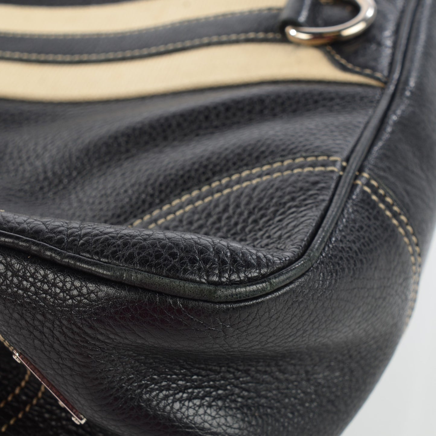 Vitello Daino Stripe Shoulder Bag Nero Black