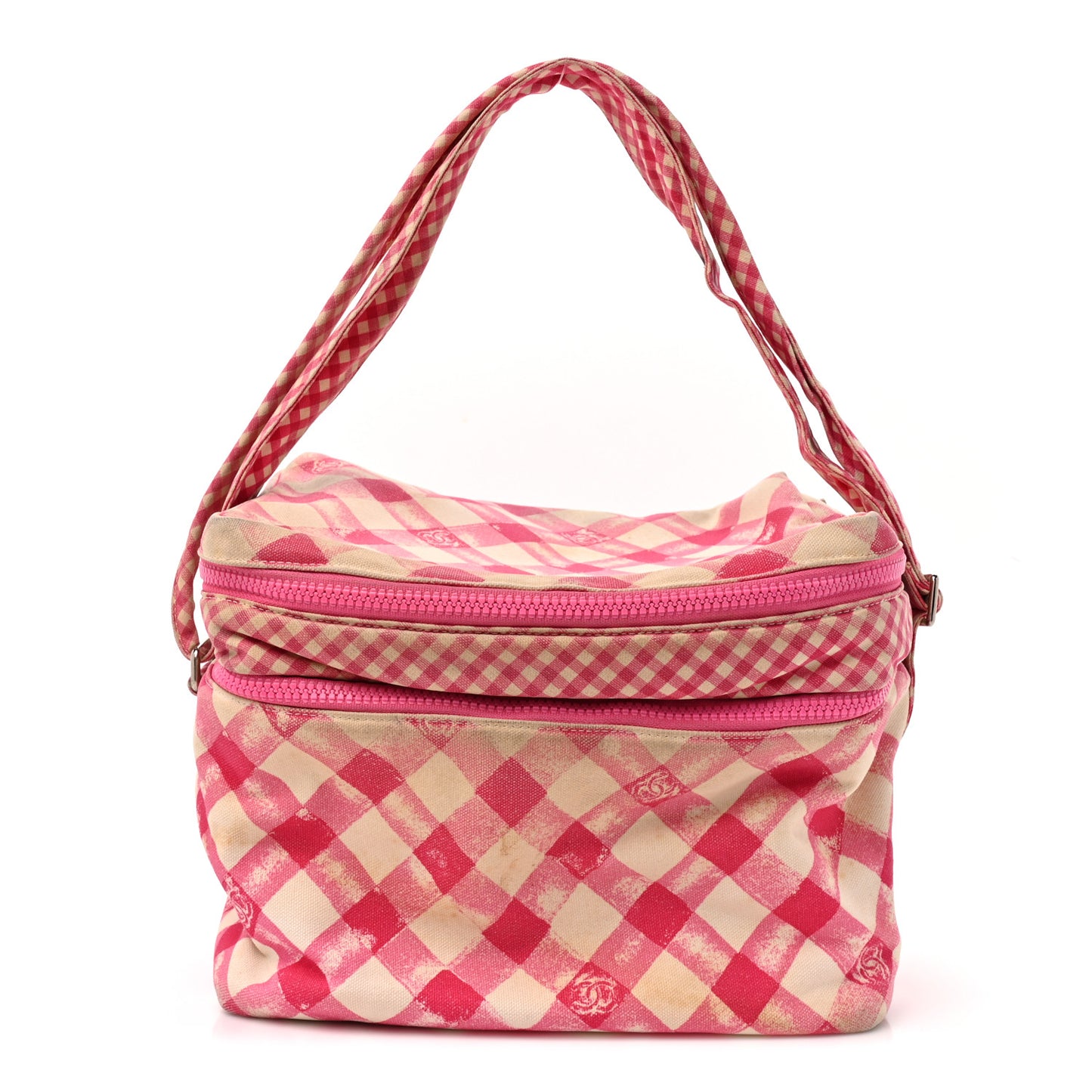 Canvas Gingham Printed CC Lunch Box Bag Pink White