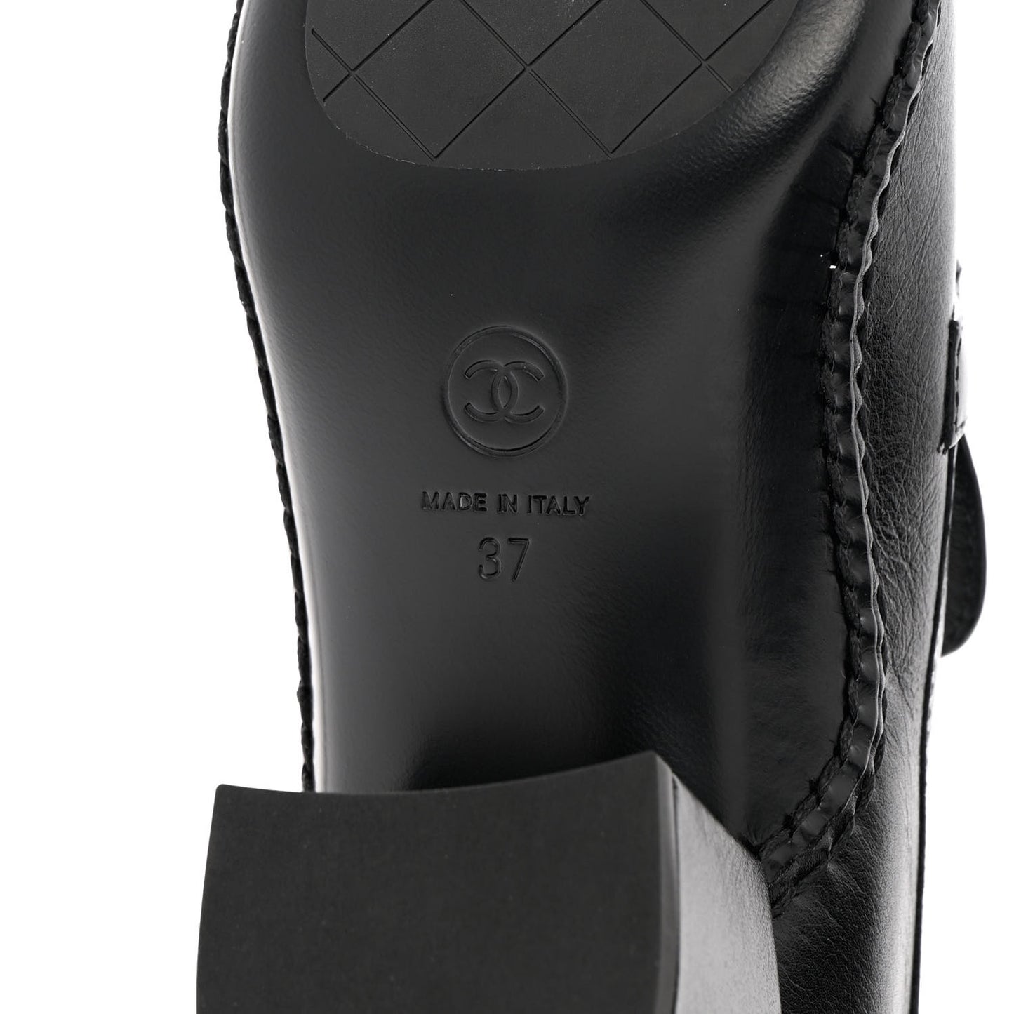 Shiny Calfskin Metal CC Loafers 37 Black