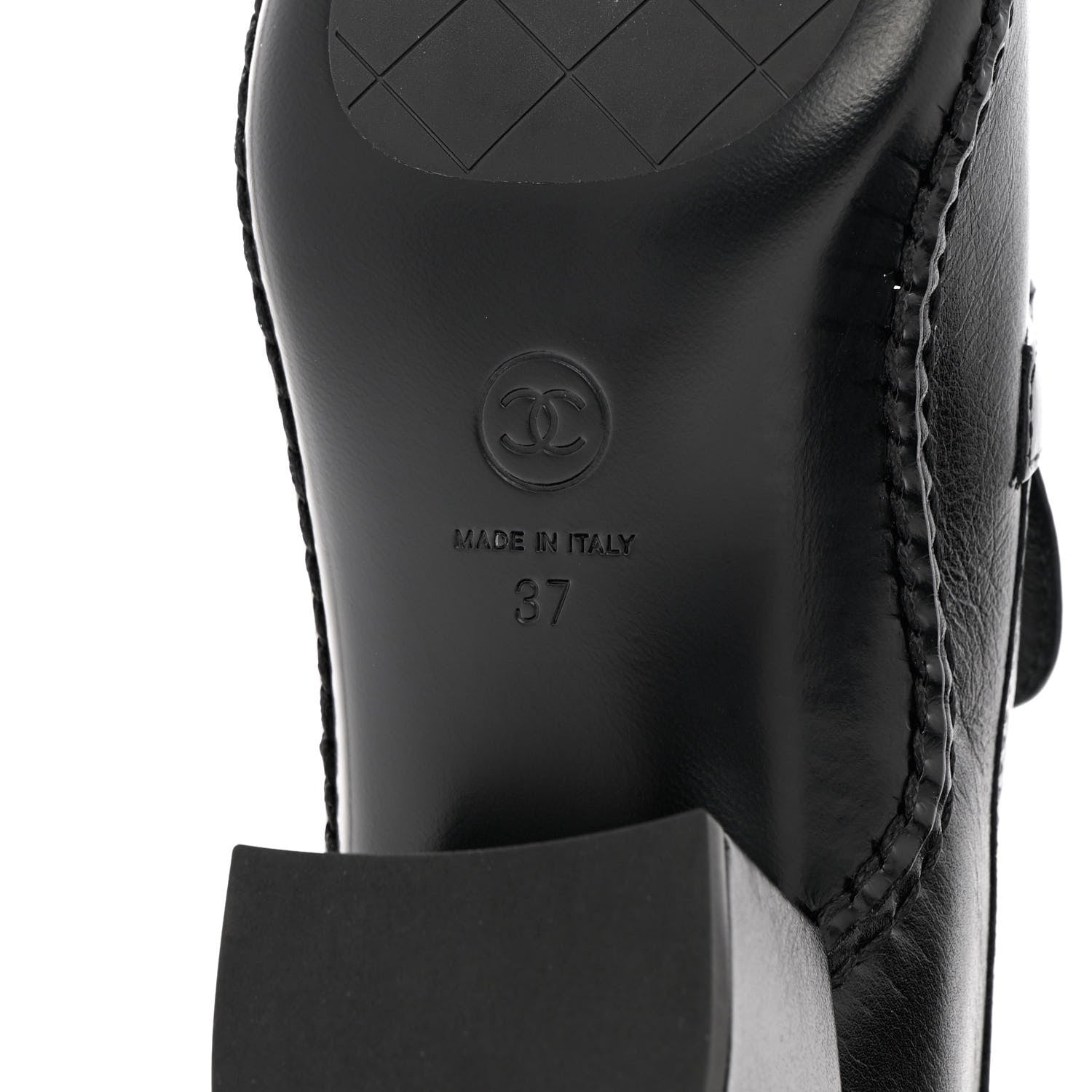 Chanel Shiny Calfskin Metal CC Loafers 37 Black 8 of 9