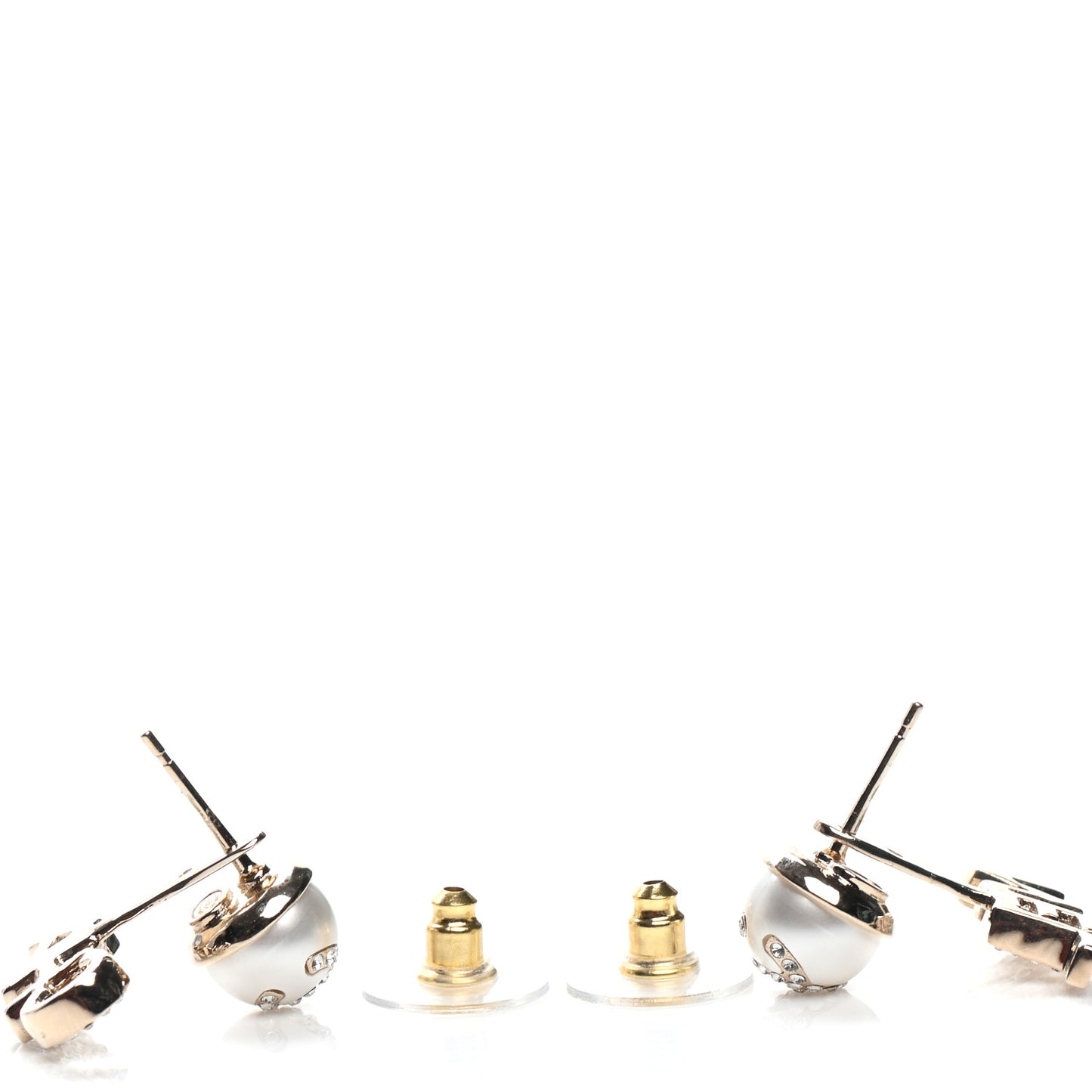 Pearl Crystal Logo Earrings Gold Pearly White