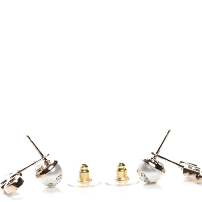 Chanel Pearl Crystal Logo Earrings Gold Pearly White 3 of 5