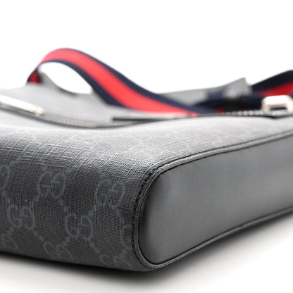 Gucci GG Supreme Monogram Appia Calfskin Web Flat Messenger Bag Black Grey 10 of 11