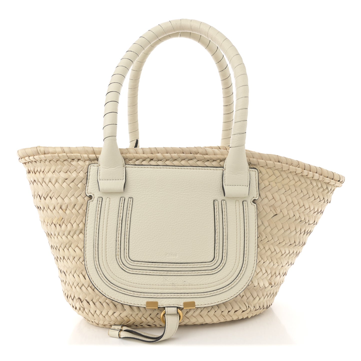 Raffia Grain Calfskin Medium Marcie Basket White