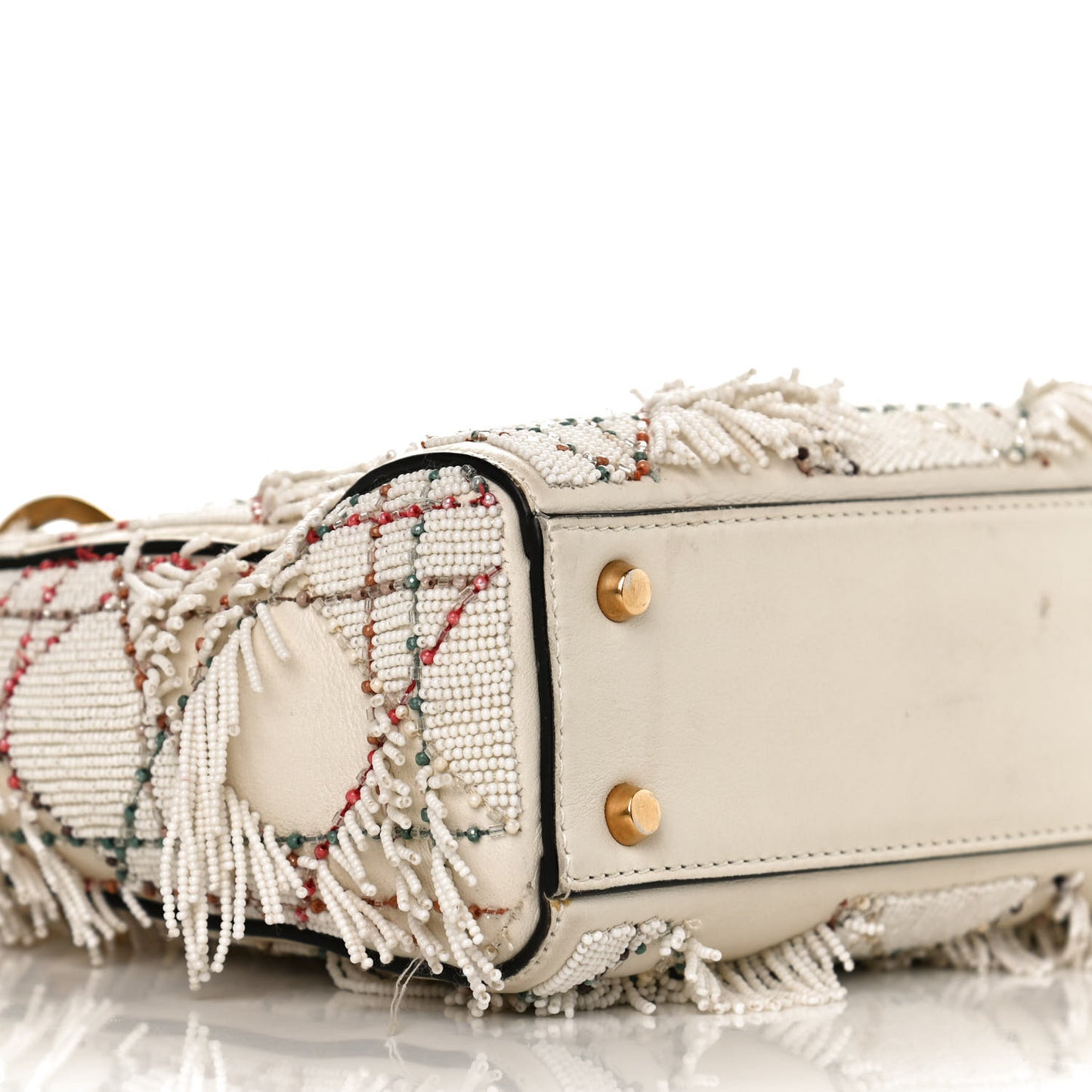 Lambskin Beaded Fringe Mini Lady Dior White