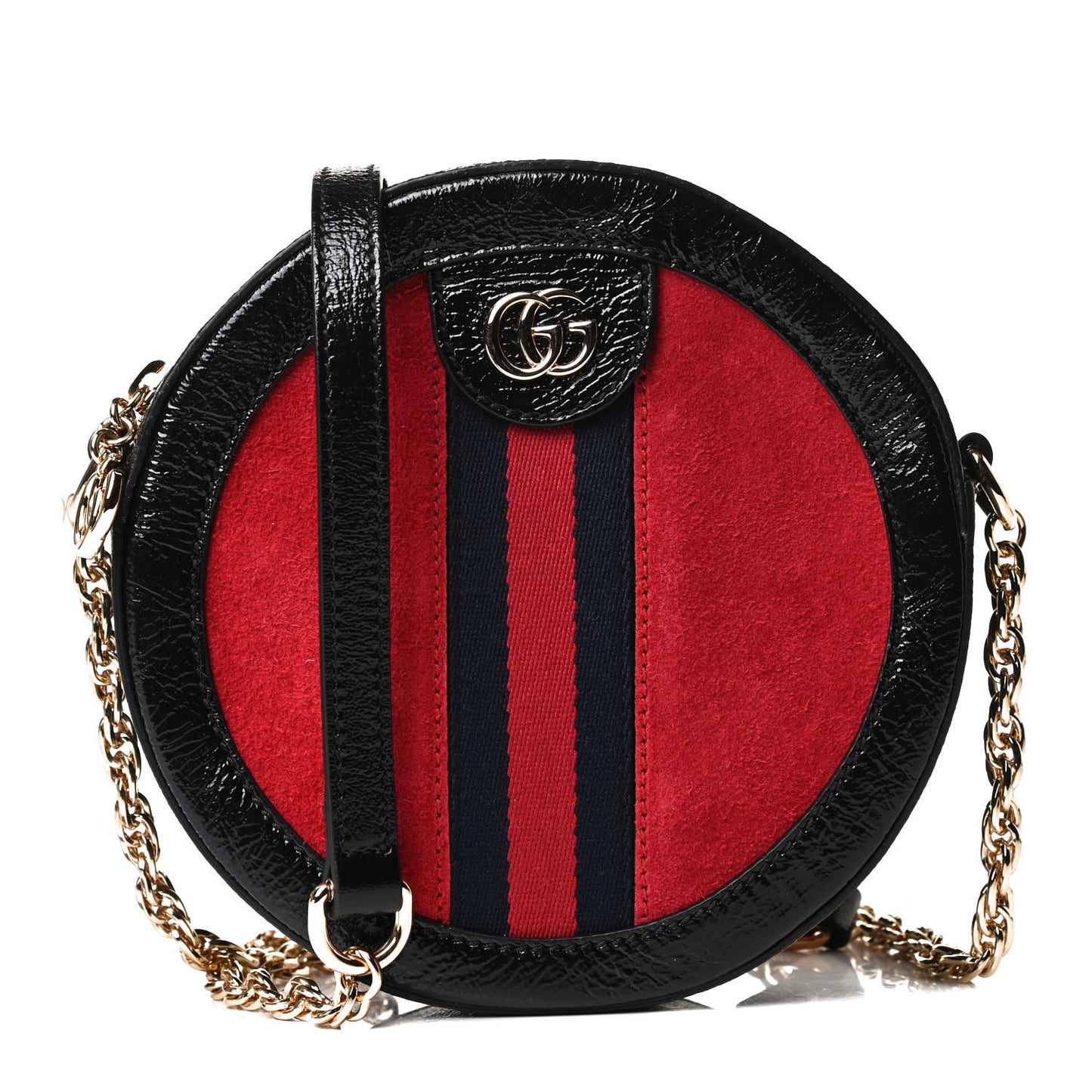 Suede Patent Web Mini Ophidia Round Shoulder Bag Hibiscus Red Black