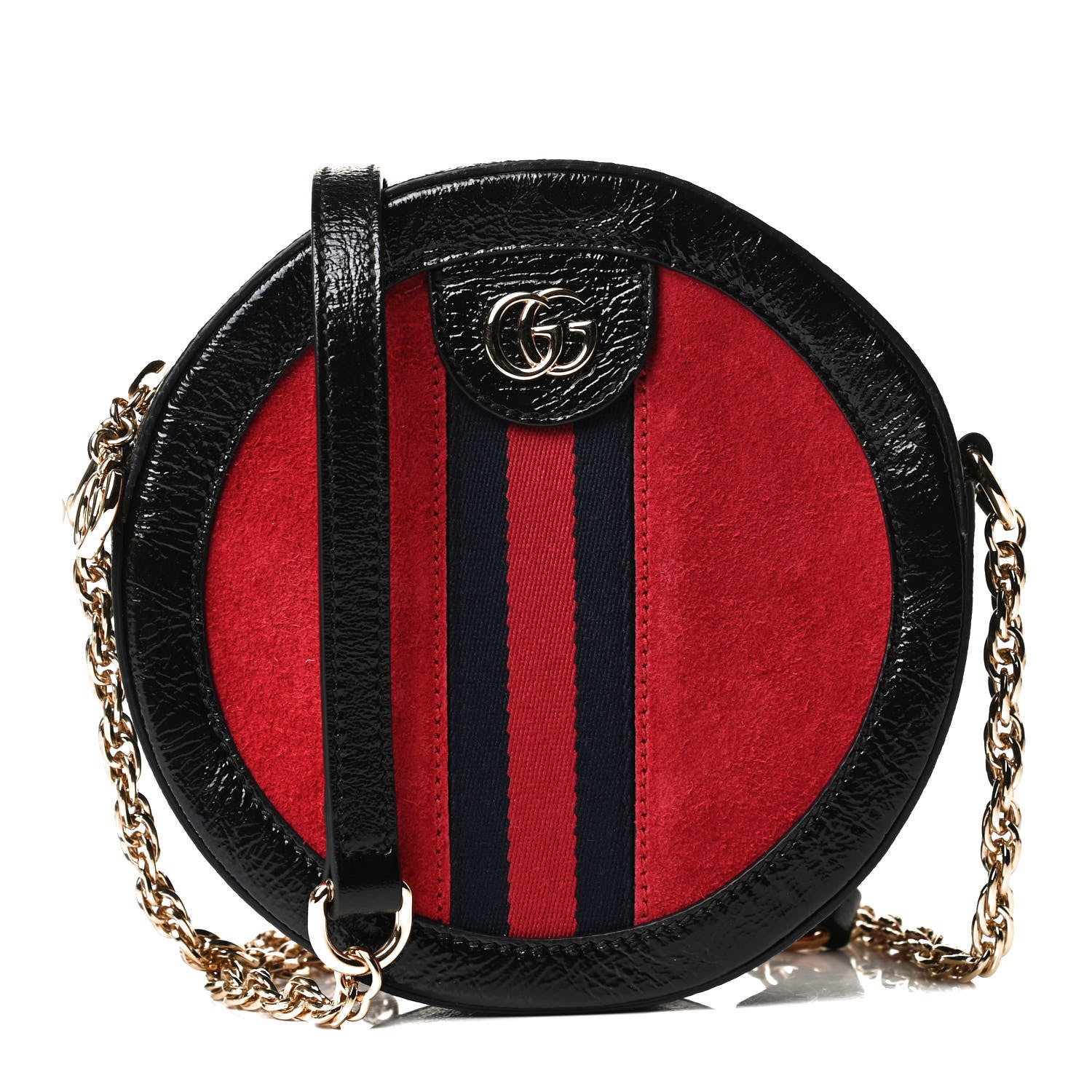 Gucci Suede Patent Web Mini Ophidia Round Shoulder Bag Hibiscus Red Black 1 of 12