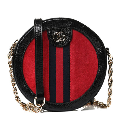 Gucci Suede Patent Web Mini Ophidia Round Shoulder Bag Hibiscus Red Black 1 of 12