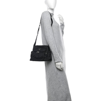 Prada Nylon Vela Saffiano Single Buckle Messenger Shoulder Bag Black 2 of 10