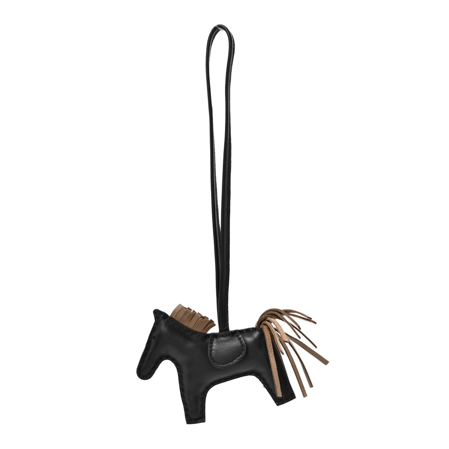 Milo Lambskin Grigri Rodeo Horse Bag Charm PM Black Etoupe