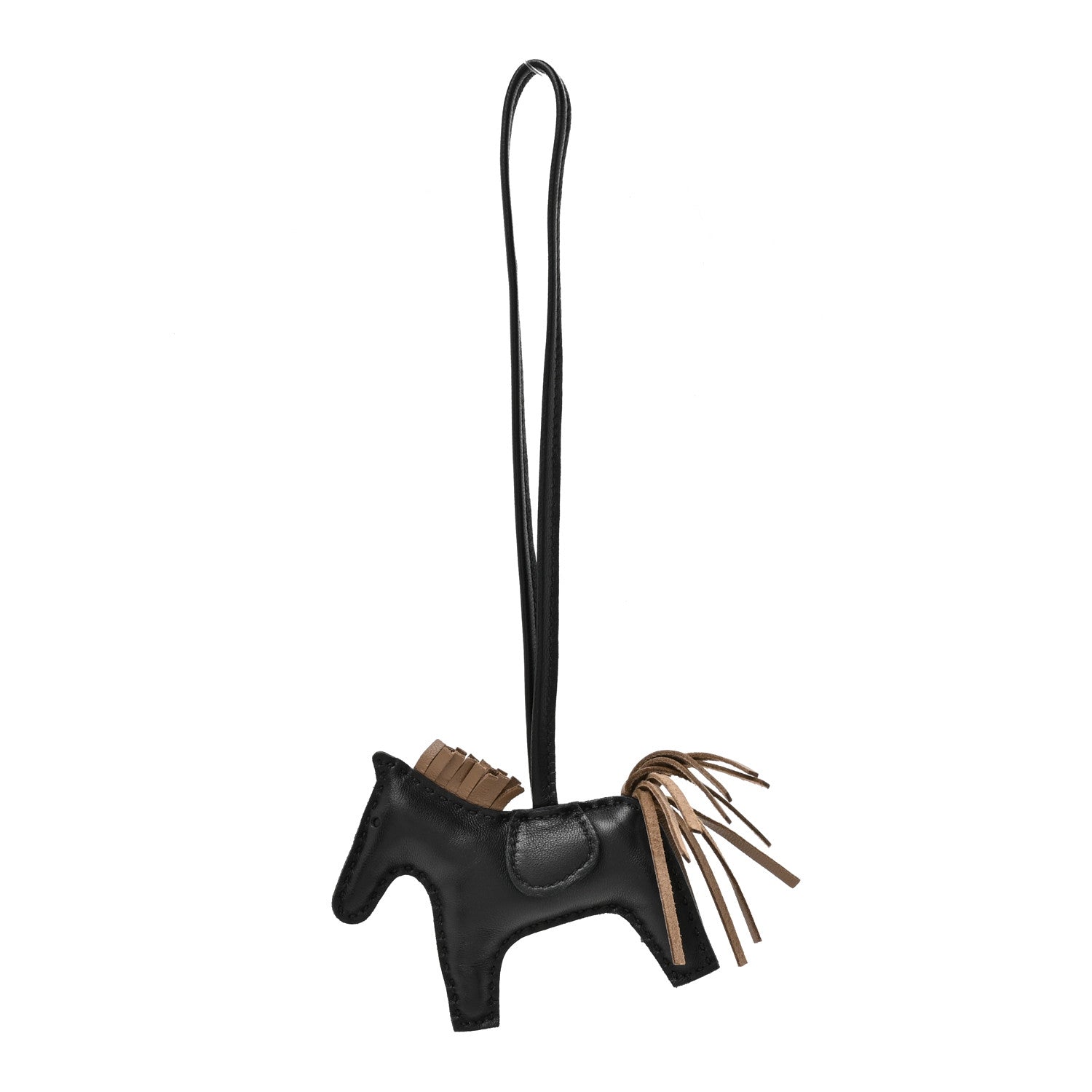 Hermes Milo Lambskin Grigri Rodeo Horse Bag Charm PM Black Etoupe 1 of 3