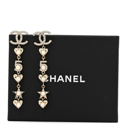 Chanel Crystal Pearl Charming Winter CC Star Heart Drop Earrings Gold 6 of 6