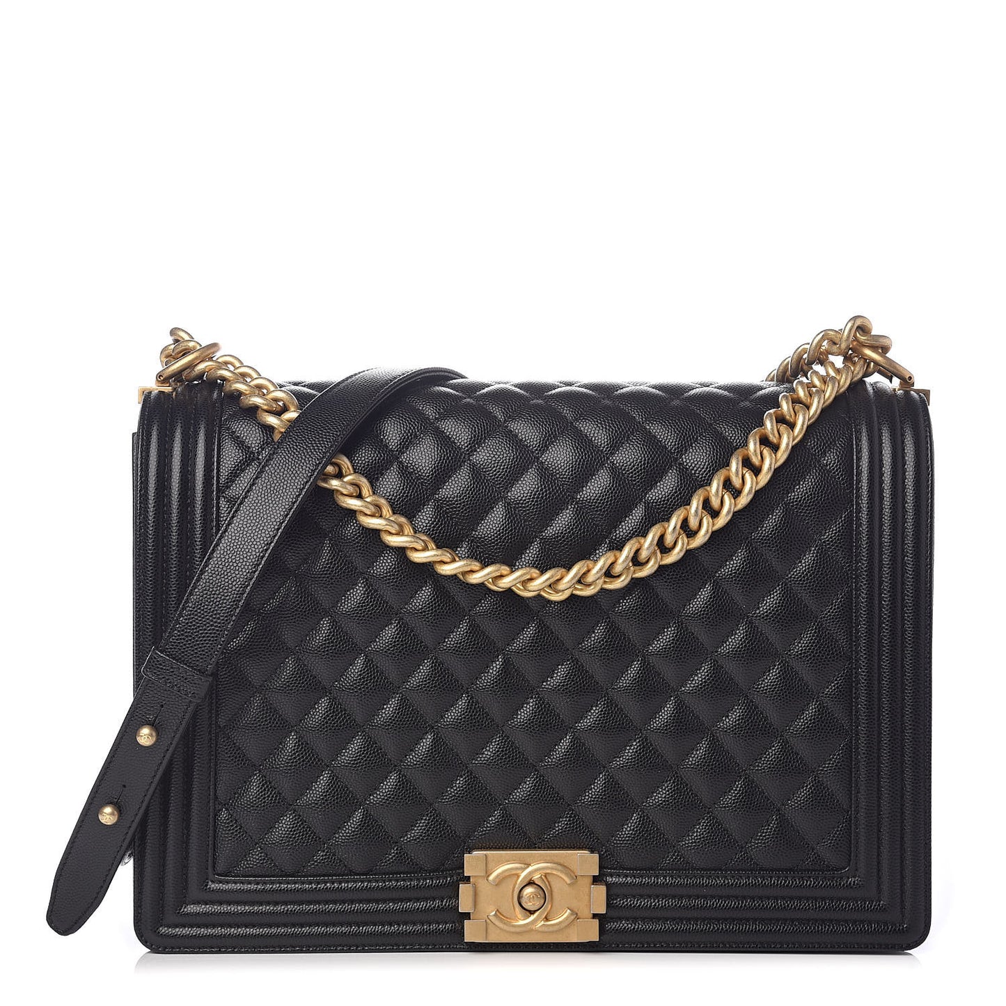 Caviar Quilted Large Boy Flap Black