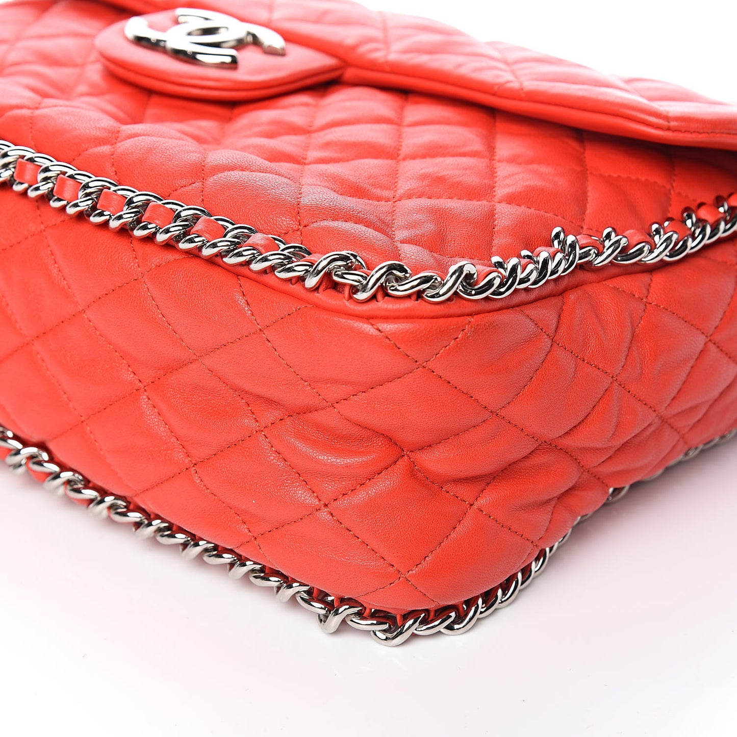 Washed Lambskin Quilted Maxi Chain Around Flap Red