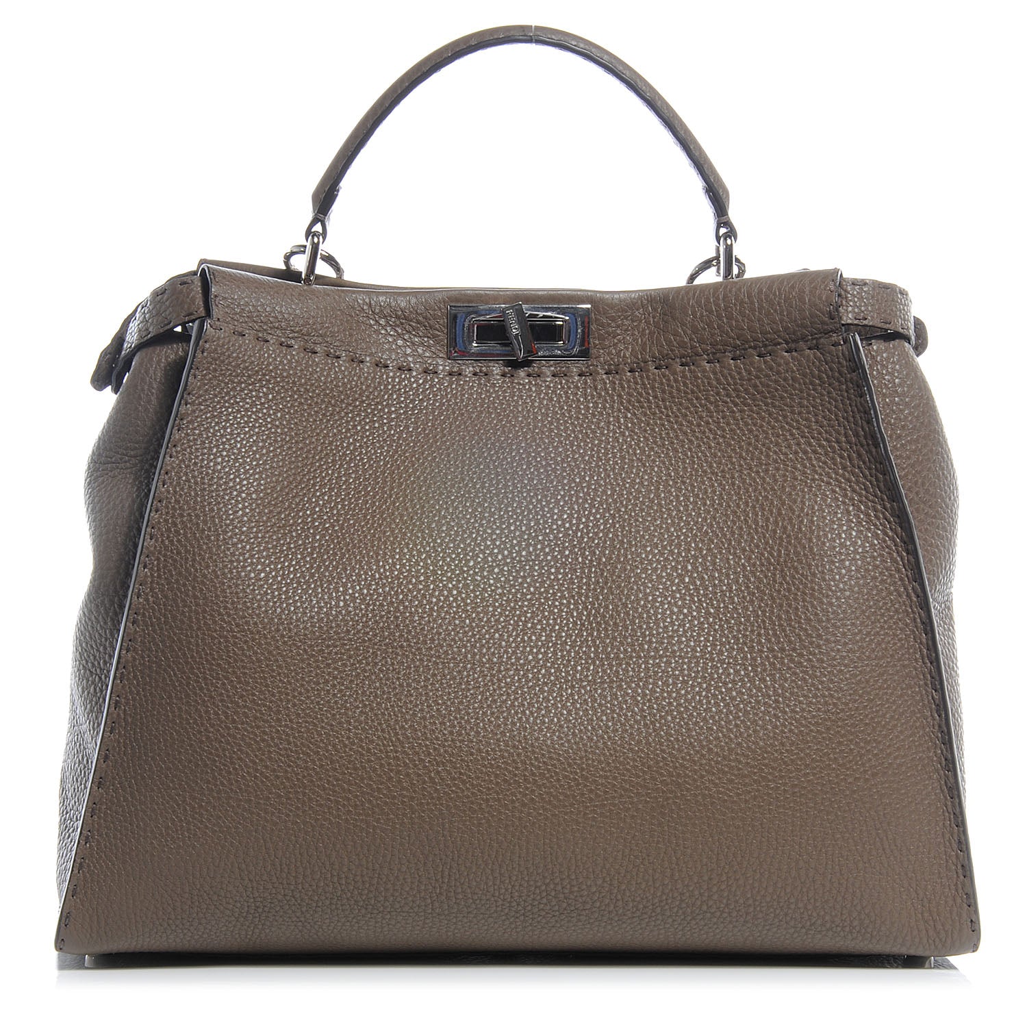 Fendi Cuoio Romano Selleria Bi-Color Large Peekaboo Iconic Satchel Taupe 1 of 10