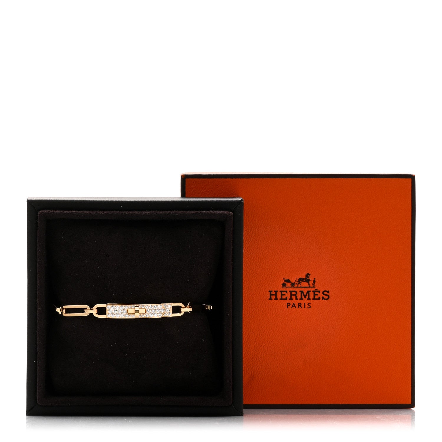 Hermes 18K Yellow Gold Diamond Pave PM Kelly Chaine Bracelet SH 4 of 4