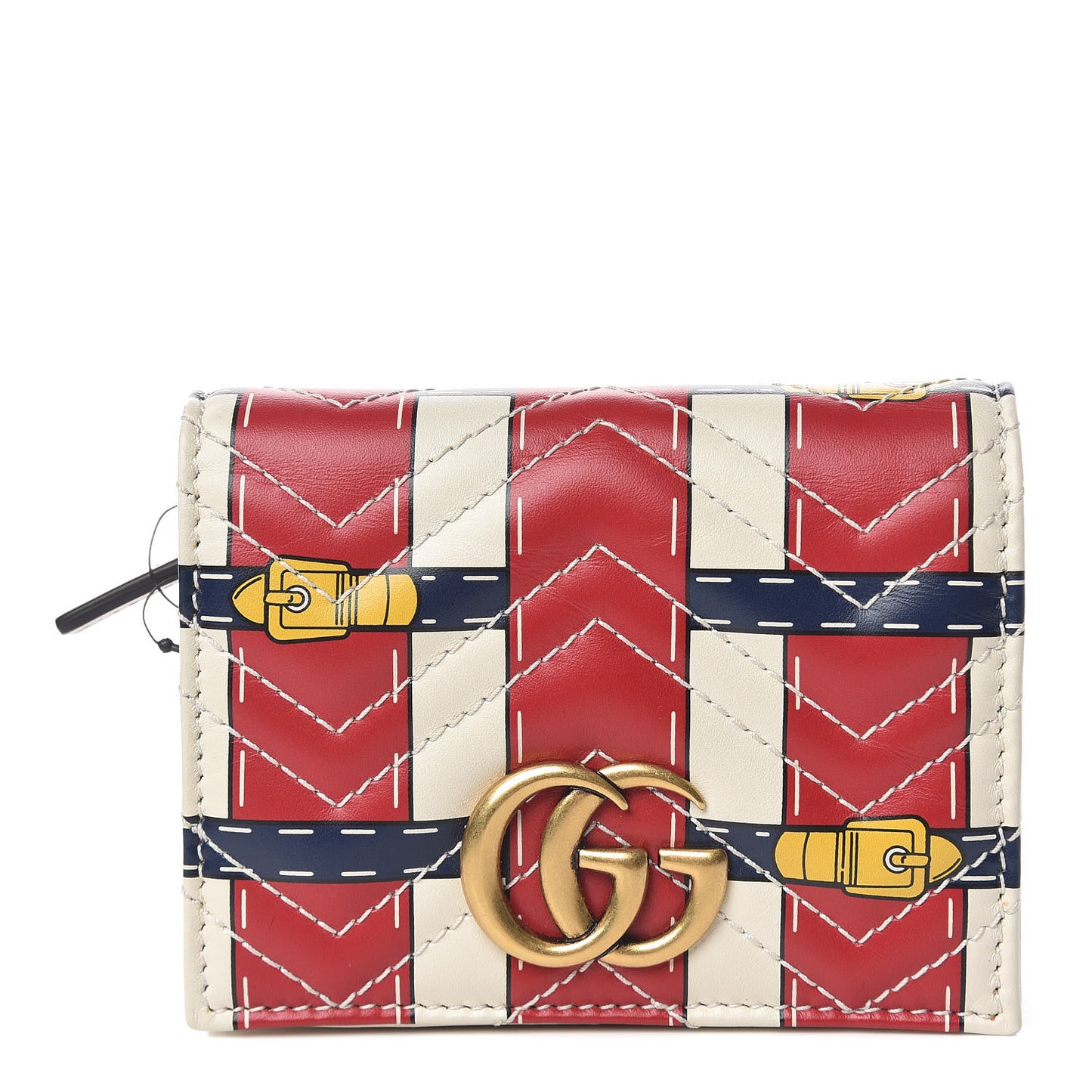 Calfskin Matelasse Trompe L'Oeil Print GG Marmont Card Case Wallet Off White