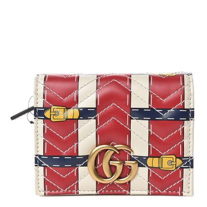 Gucci Calfskin Matelasse Trompe L'Oeil Print GG Marmont Card Case Wallet Off White 1 of 8