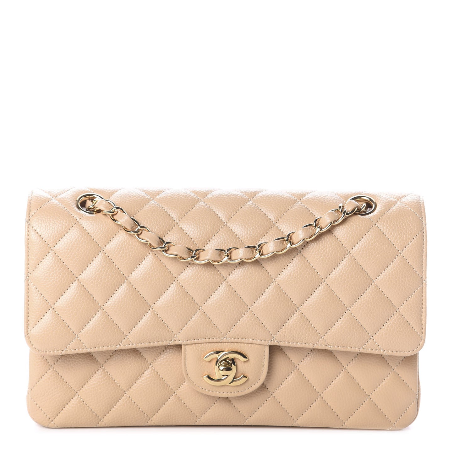Caviar Quilted Medium Double Flap Beige Clair