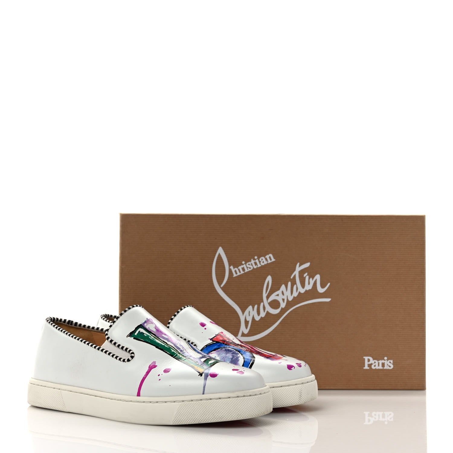 Christian Louboutin Calfskin Womens Loubi Love Flat Sneakers 35.5 White Multicolor 8 of 8