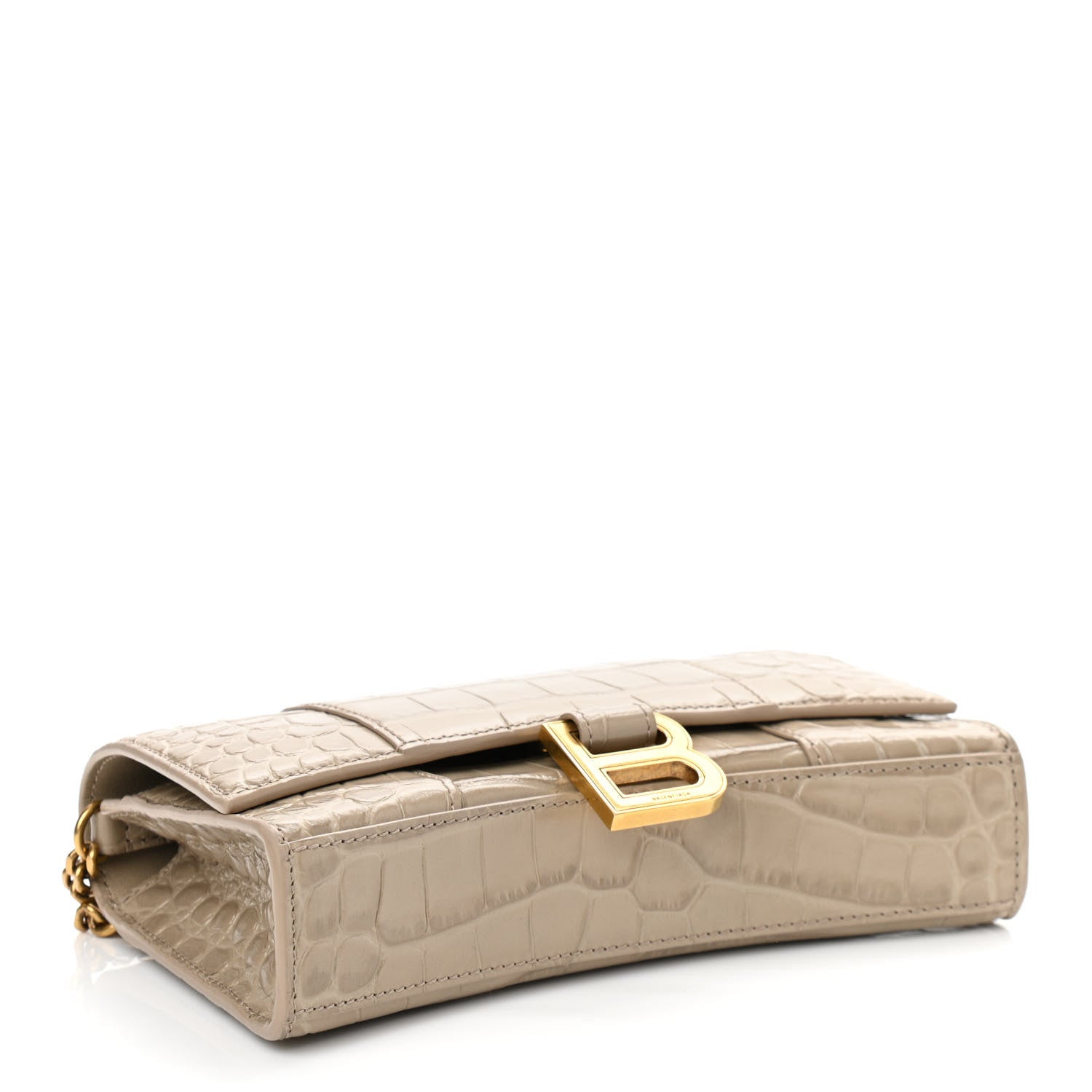 Balenciaga Shiny Calfskin Crocodile Embossed Hourglass Chain Bag Taupe 4 of 10