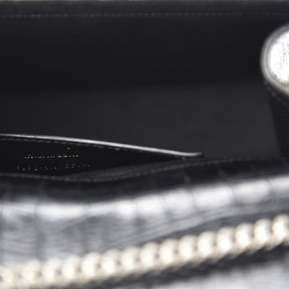 Saint Laurent Calfskin Crocodile Embossed Medium Classic Monogram Kate Tassel Satchel Black 10 of 11