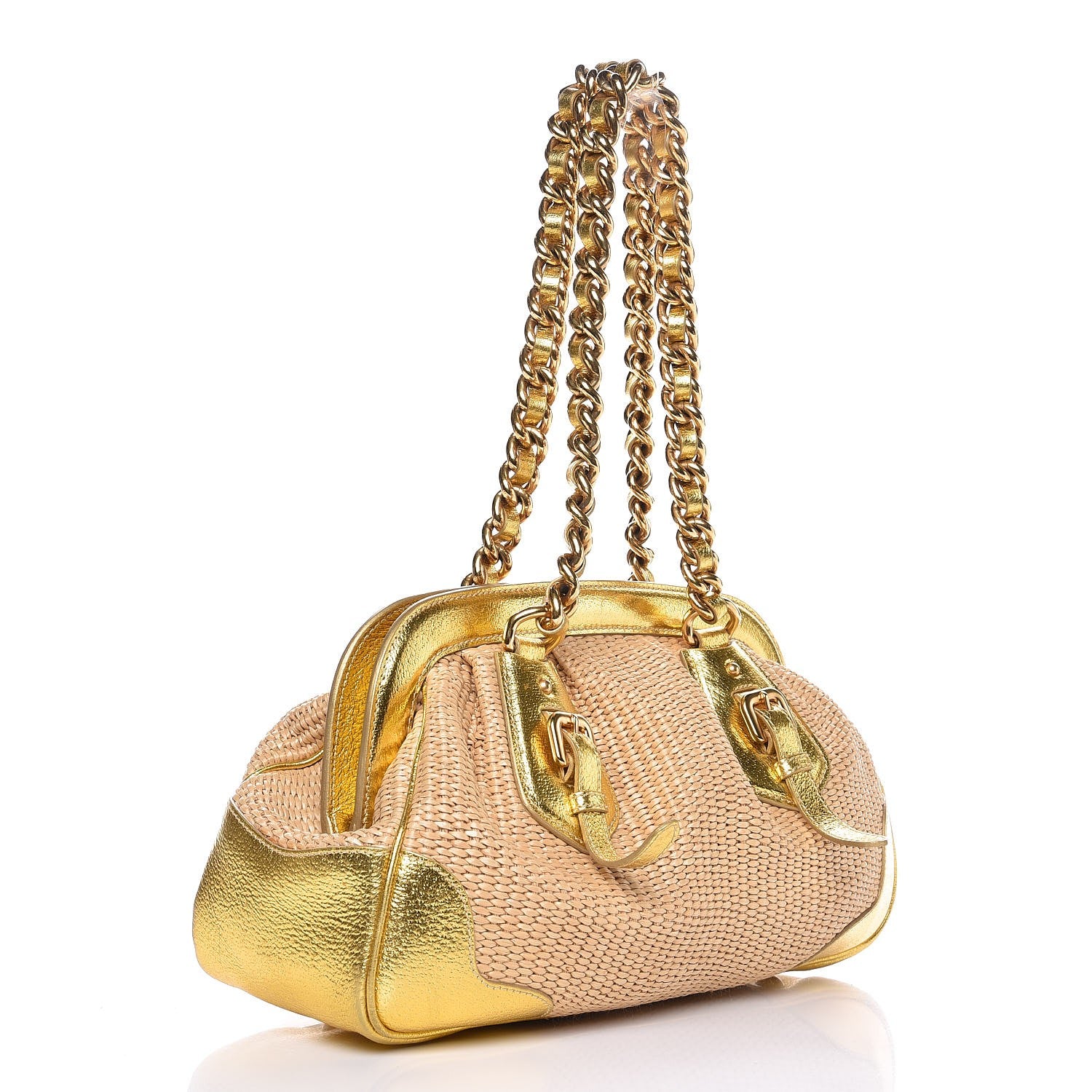 Prada Paglia Cinghiale Frame Tote Naturale Oro 2 of 13