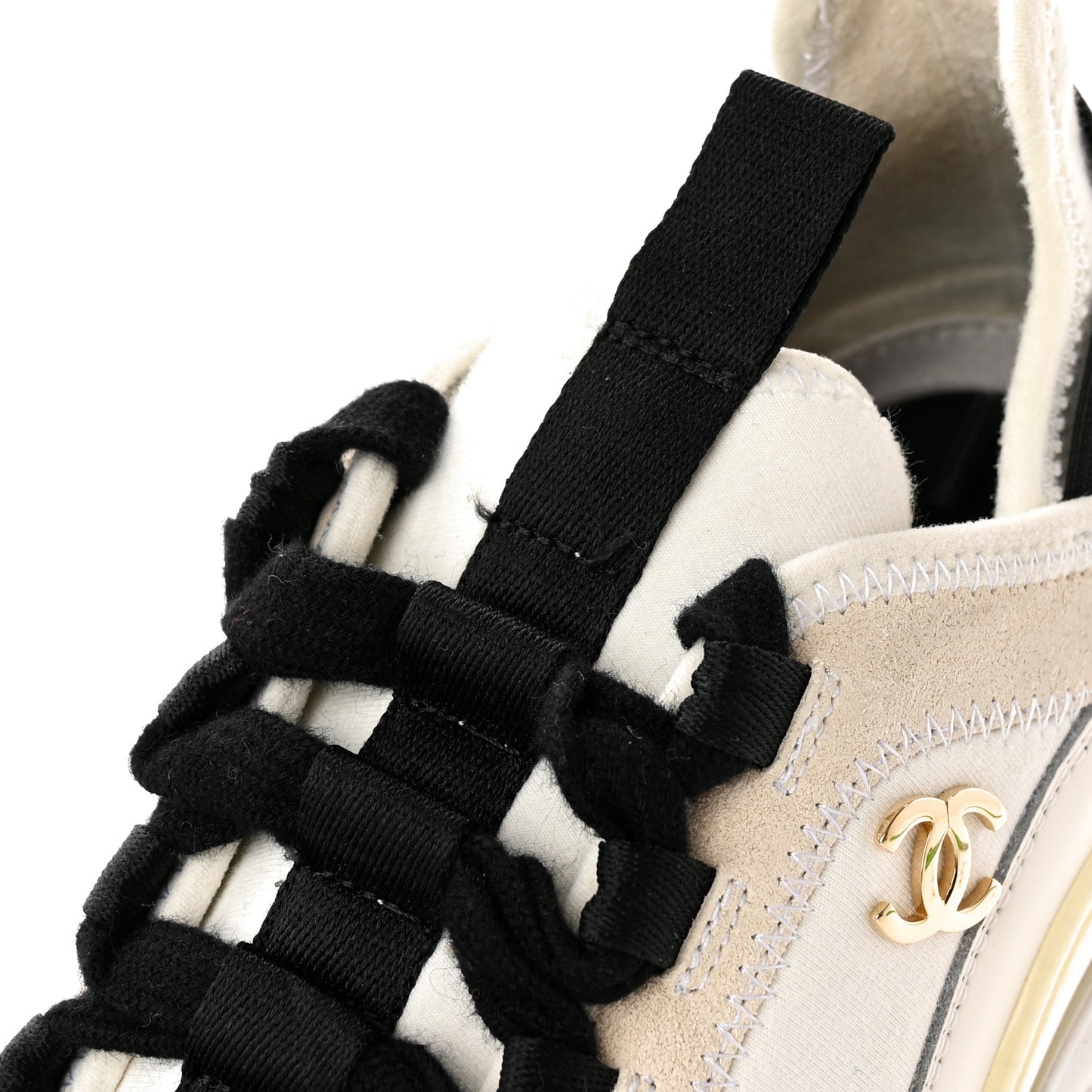 Velvet Calfskin Mixed Fibers CC Sneakers 36 Ivory Black