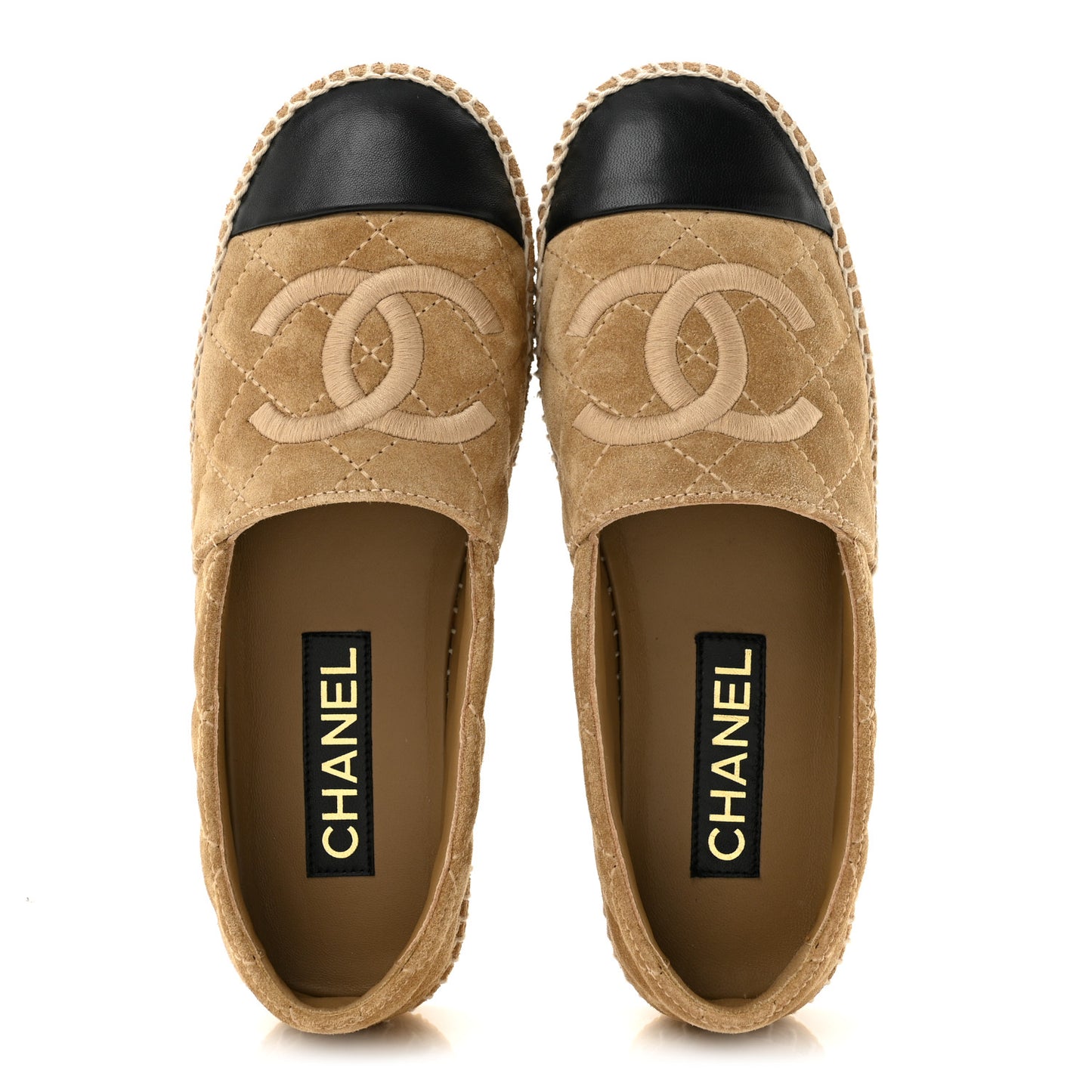 Suede Quilted CC Espadrilles 37 Beige Black