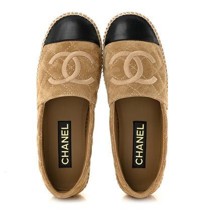 Chanel Suede Quilted CC Espadrilles 37 Beige Black 2 of 9