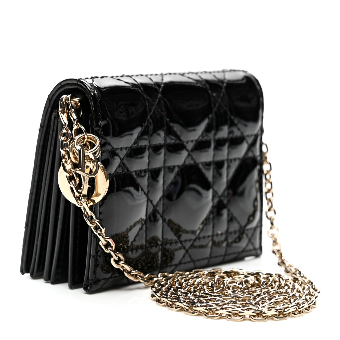 Patent Cannage Nano Lady Dior Card Holder Black