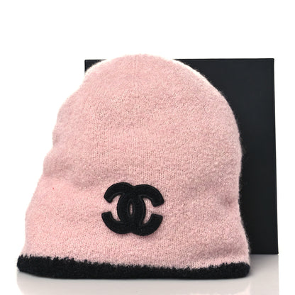 Chanel Cashmere Silk CC Beanie Hat Pink Black 5 of 5