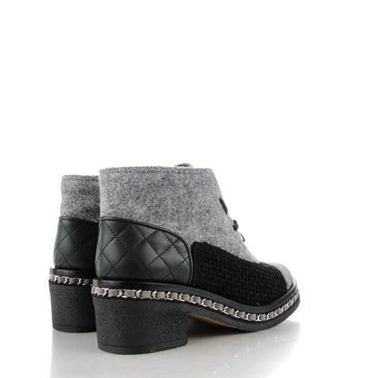 Chanel Tweed Suede Calfskin Chain Around Boots 38 Grey Black 4 of 9