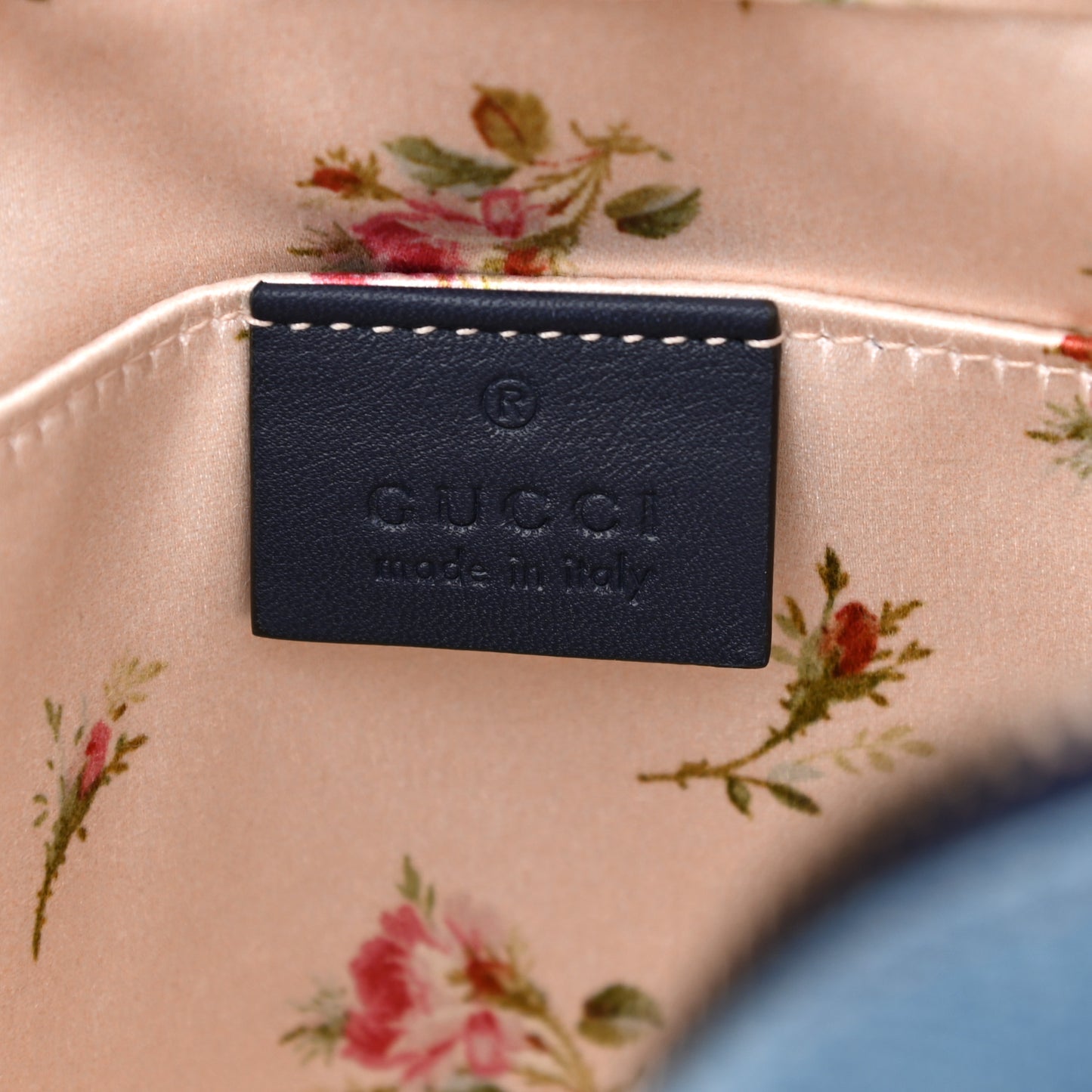 Denim Matelasse Embroidered Small GG Marmont Chain Shoulder Bag Blue